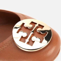 Tory Burch Women's Minnie Metal Logo Leather Ballet Flats - Royal Tan/Gold -Vans || Clarks || Ugg Sales 12851630 2904864280970180
