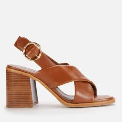 See By Chloé Women's Lyna Leather Platform Heeled Sandals - Tan
