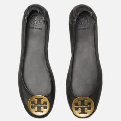 Tory Burch Women's Minnie Travel Leather Ballet Flats - Black/Gold -Vans || Clarks || Ugg Sales 13554787 1624938132155838