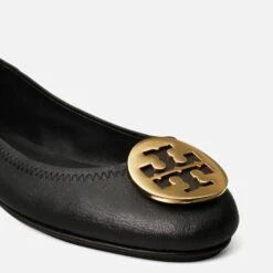 Tory Burch Women's Minnie Travel Leather Ballet Flats - Black/Gold -Vans || Clarks || Ugg Sales 13554787 4374938132199728