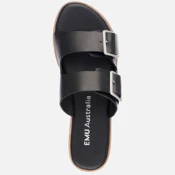 EMU Australia Women's Peli Leather Double Strap Sandals - Black -Vans || Clarks || Ugg Sales 13642110 8634958874662760