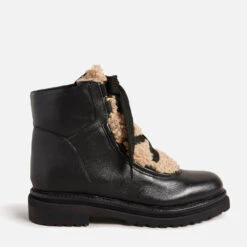 Ted Baker Mosie Leather And Faux Shearling-Blend Boots
